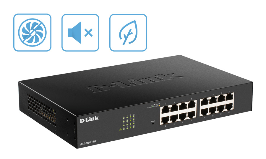 D-Link Ethernet Switch, 16 Port Easy Smart Managed Gigabit Network Internet  Desktop or Wall Mount(DGS-1100-16V2),Black