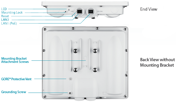 End View and Back View Without Mounting Bracket